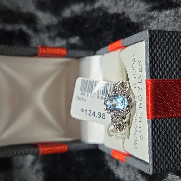 Blue Topaz Sterling Silver Ring With Lab Created White Sapphires - Picture 4 of 10